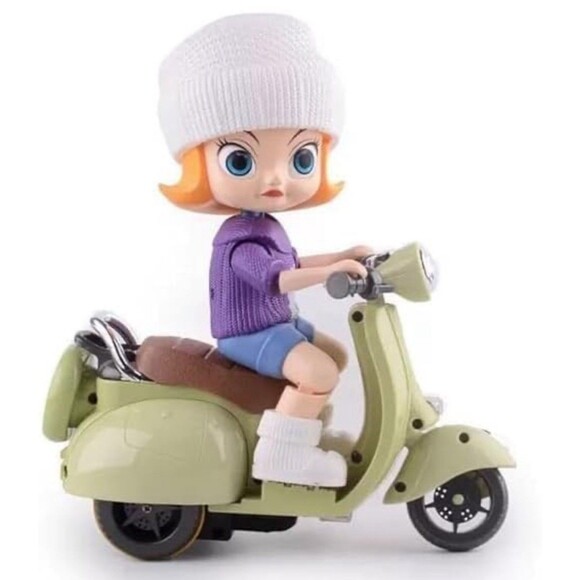 Labubu Tide Flow Motor Car Scooter Toy Green Toy Doll with Light and Music Vespa - Picture 2 of 7